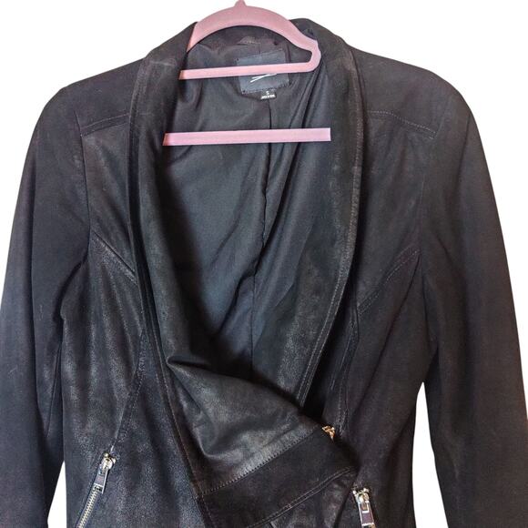 Lamarque Olivia Black Suede Leather Moto Biker Jacket Small Drape front - Picture 3 of 15